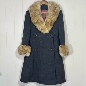 Vintage Custom Fur Collar Wool Double Breasted Coat 1950’s/1960’s